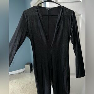 Deep V Jumpsuit, all black